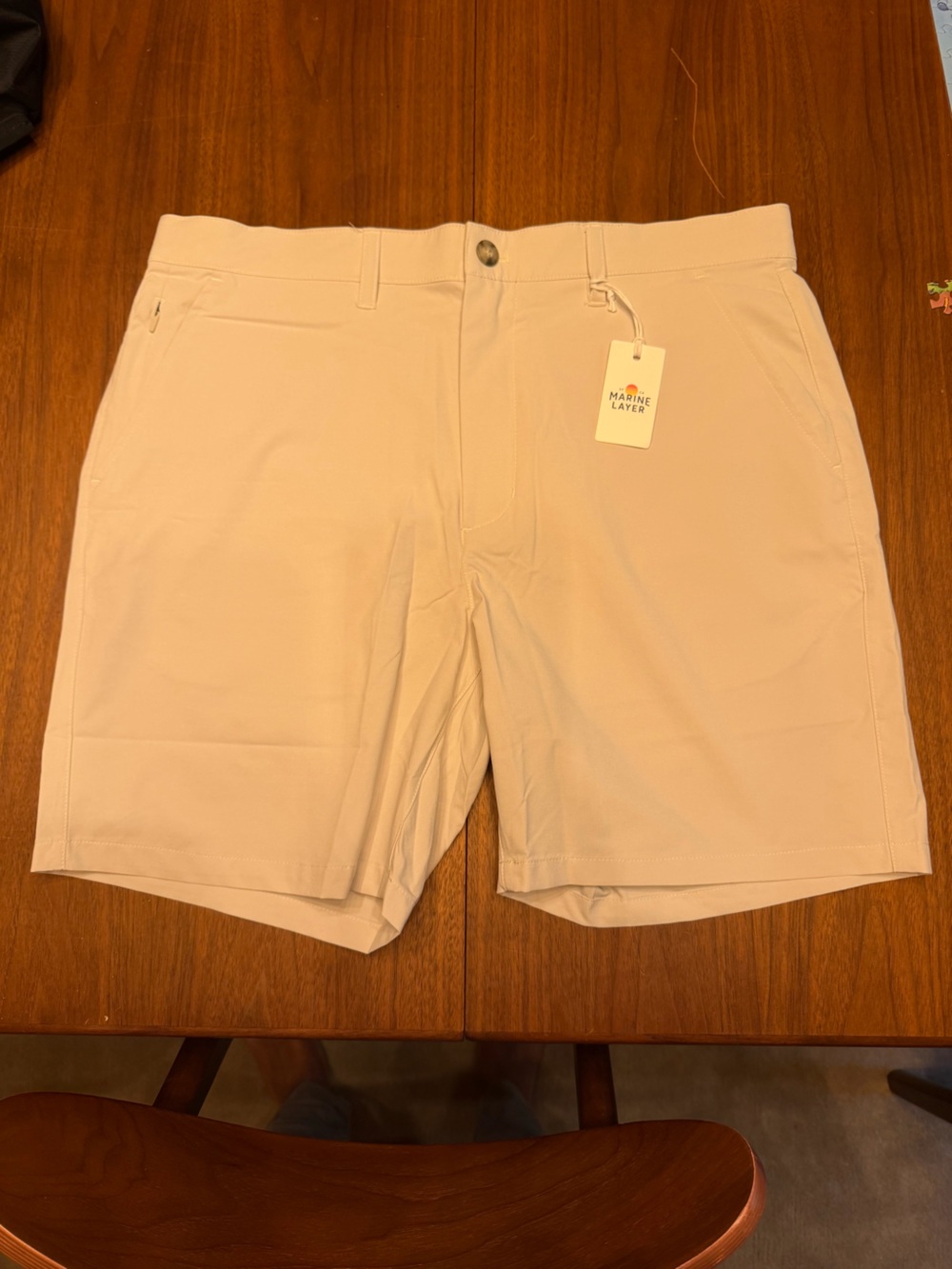 Marine Layer Men's Light Beige Flat-Front Shorts
